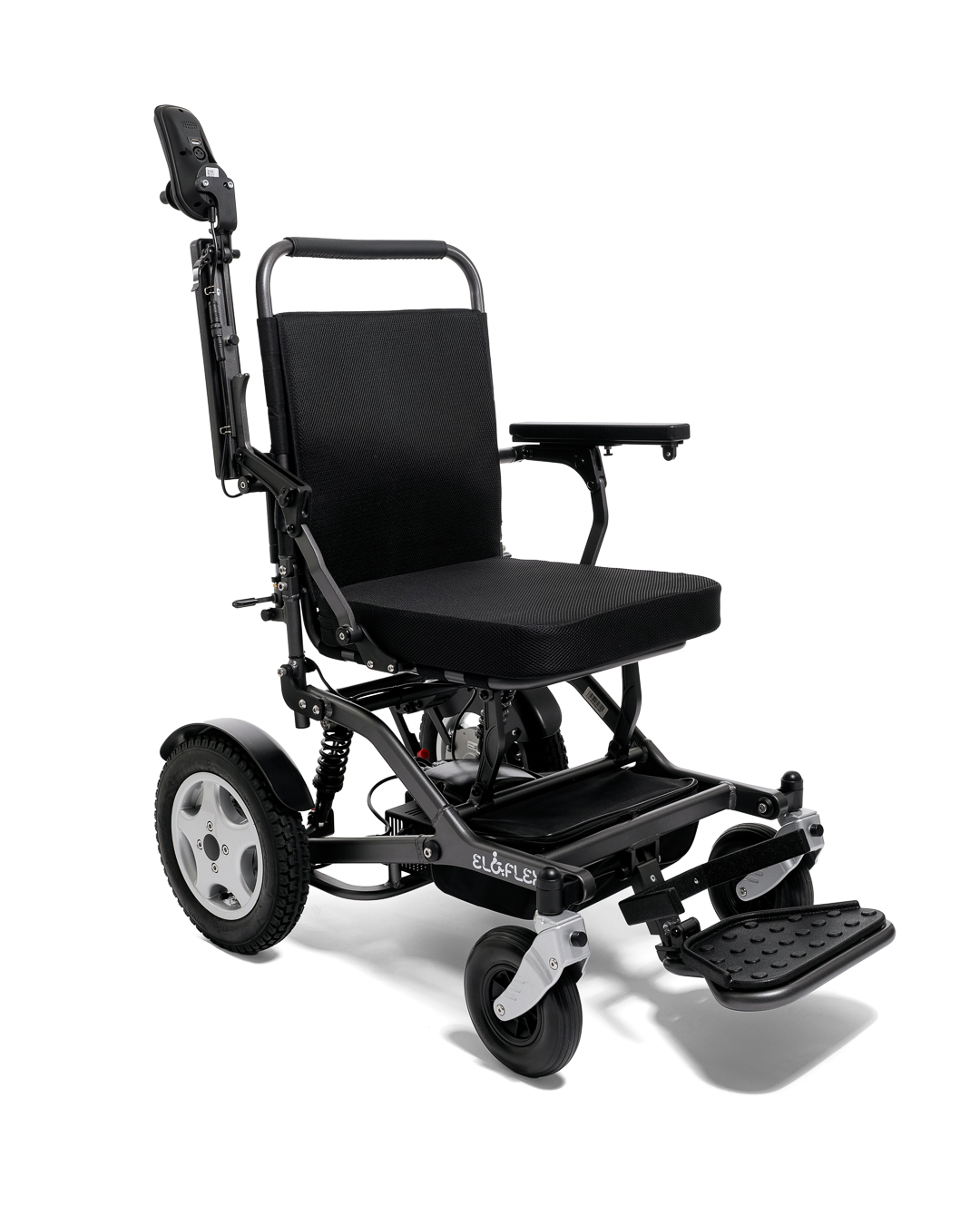 Eloflex R elektrisk rullestol sett fra front og side