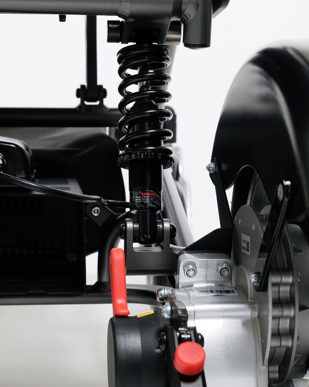 Nærbilde av fjæring og demping på Eloflex R