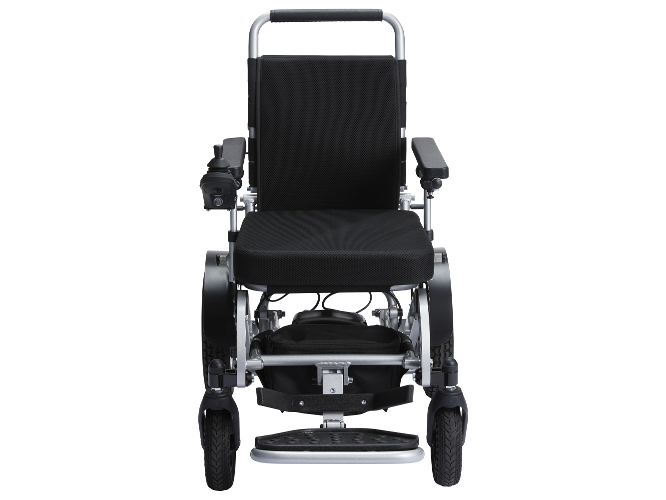 Frontvisning av Eloflex K med fotstøtte og hjul