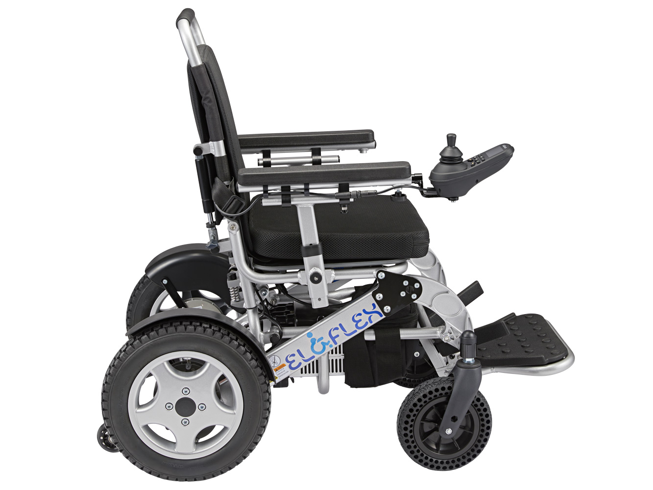 Sidevisning av sammenleggbar Eloflex K rullestol